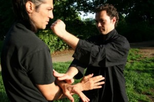 Coup de poing en wing chun kung fu (jik chuie) se fait dans le centre sans engagement des épaules, le corps droit et de face, sans visser le poing
