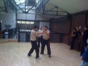 illustration de Tan sao (la paume vers le ciel) en wing chun kung fu à partir d'une position côté, attaque et défense simultanée sur une attaque en crochet par exemple